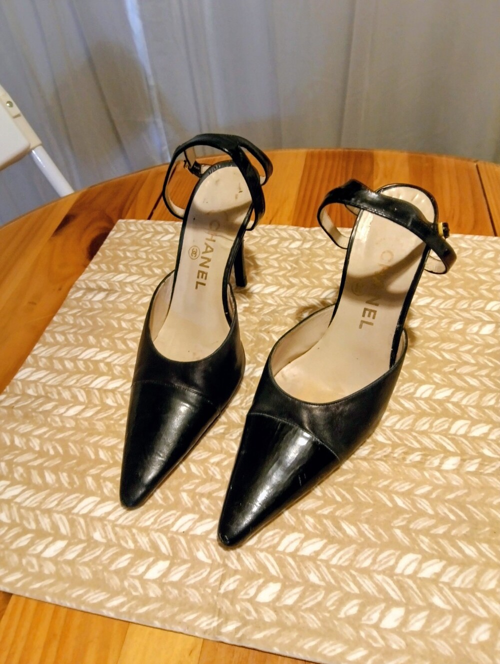 CHANEL Black Pointed Toe Ankle-Strap Pumps